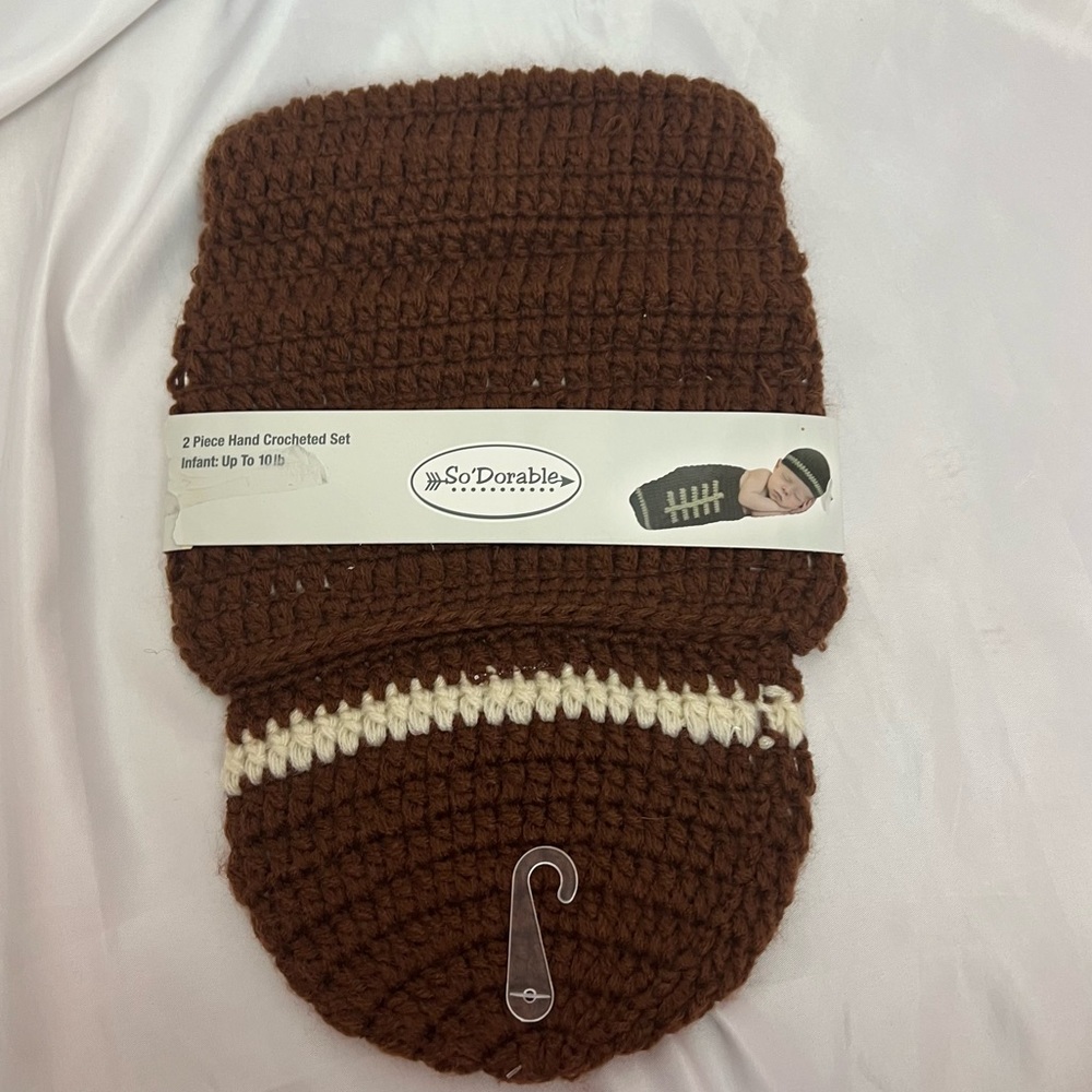 So'Dorable 2 Piece Football Hand Crochet Set, Infant up to 10 lbs, NWT